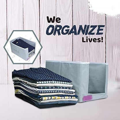 foldable cloth organizer set gray fabric storage cubes with neatly folded shirts for closet organization
