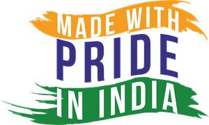 Made with Pride in India tricolor brush stroke logo on white background for foldable cloth organizer set packaging