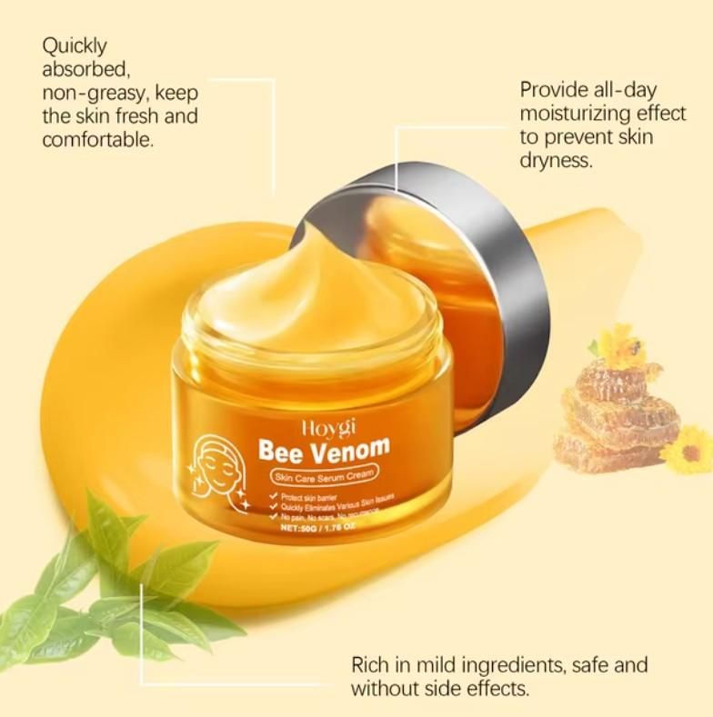 Hyanggi Bee Venom Skin Cream in a jar with a yellow cream texture for moisturizing and fresh skin