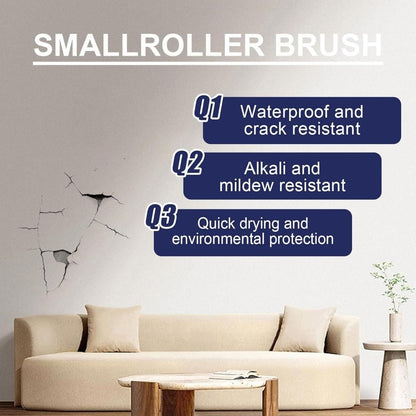 Wall with cracks above beige sofa showing waterproof and quick drying wall repair spray paint by THE GIR FARMER