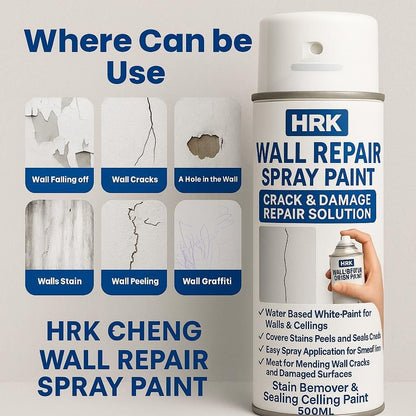 HRK Cheng wall repair spray paint can for fixing cracks, holes, peeling, stains, and graffiti on walls