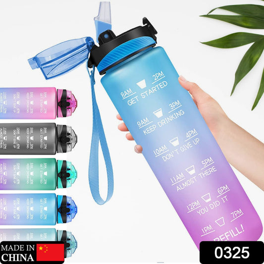 The Gir Farmer hydration tracker bottle for workouts in purple and blue gradient with motivational time markers