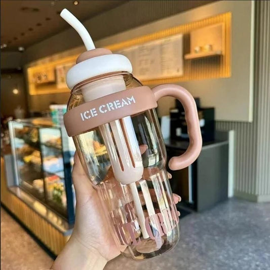 The Gir Farmer BPA free straw water bottle with handle and ice cream design in soft pink