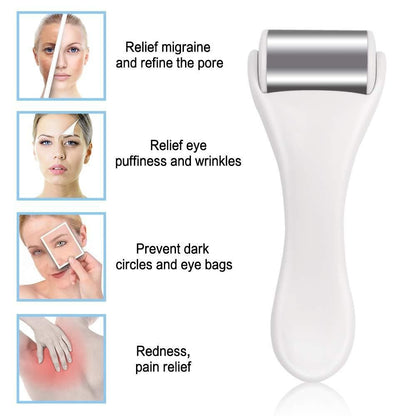 Ice roller for face designed to reduce puffiness, redness, and migraine relief with soothing effects