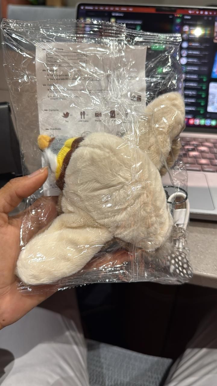 Plush interactive cat toy for indoor cats packaged in clear plastic, ideal for playful feline fun