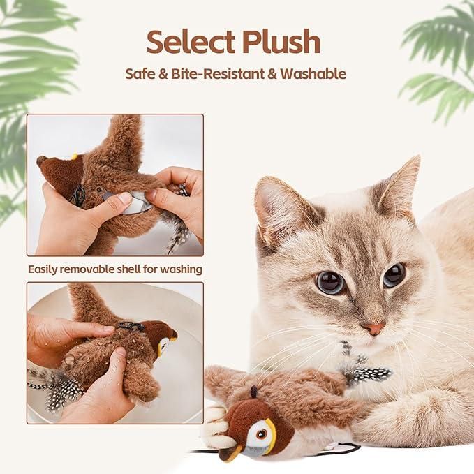 Interactive cat toy for indoor cats featuring a plush design that is safe and washable