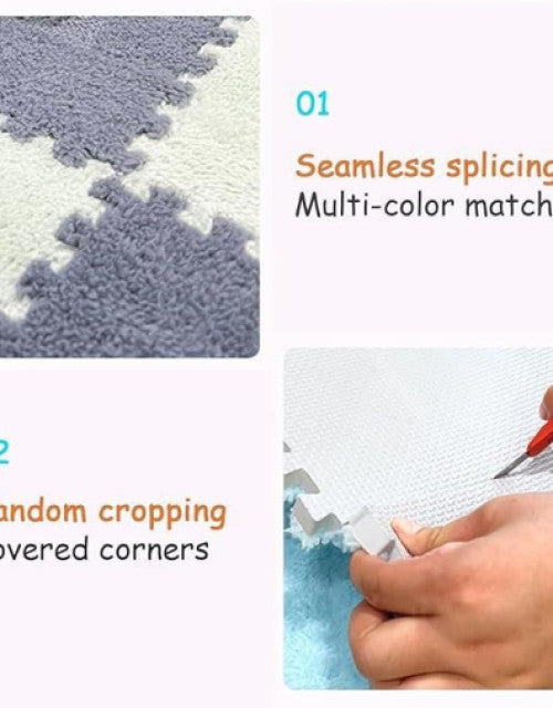 Multi-color interlocking carpet tiles mat with seamless splicing and easy cropping for custom fit