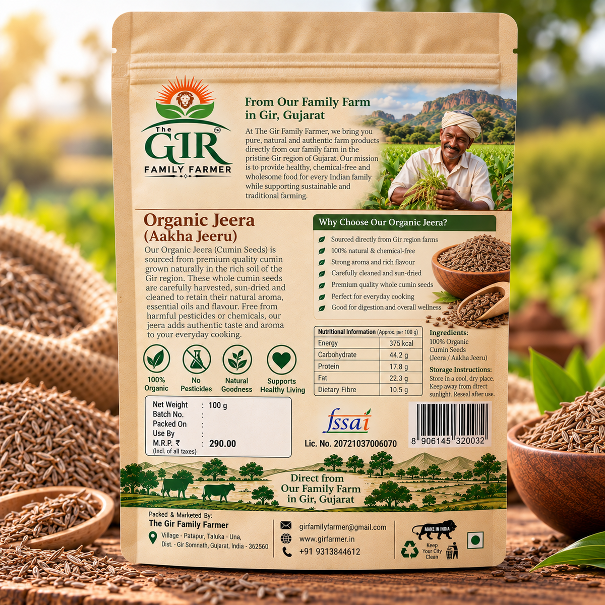 Organic Whole Jeera (Cumin Seeds / Aakhu Jeeru)