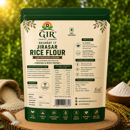 Gujarat 17 Jirasar Rice Flour | Low Pressure Ground Pure & Healthy Rice Flour for Khichu & Rice Papad