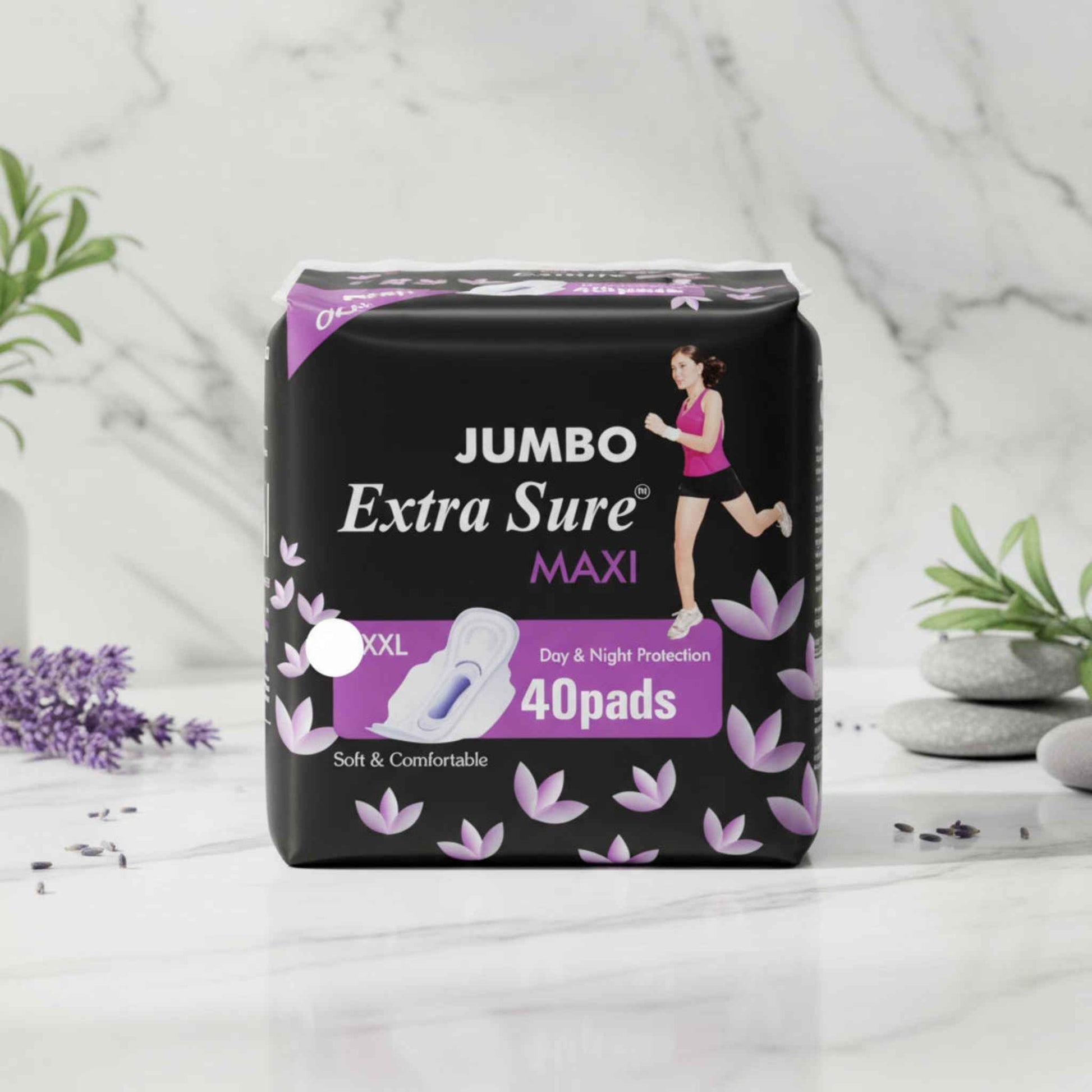 Jumbo Extra Sure XXL sanitary pads pack 40 for day and night protection, soft and comfortable for all-day use