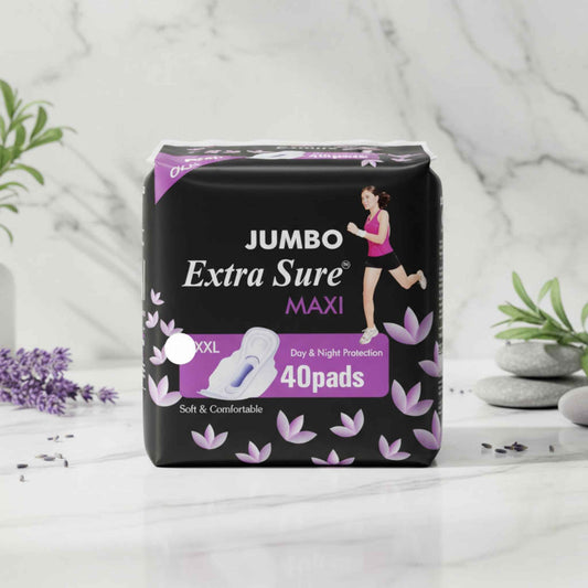 Jumbo Extra Sure XXL sanitary pads pack 40 for day and night protection, soft and comfortable for all-day use