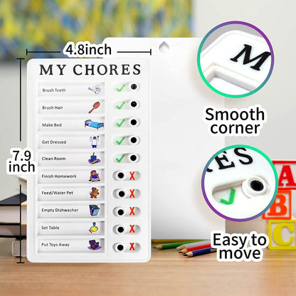 Kids chore chart board with clear chores list, easy to move, and smooth corners for safe use