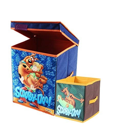 THE GIR FARMER kids toy storage bins set featuring Scooby-Doo designs in vibrant blue and yellow colors