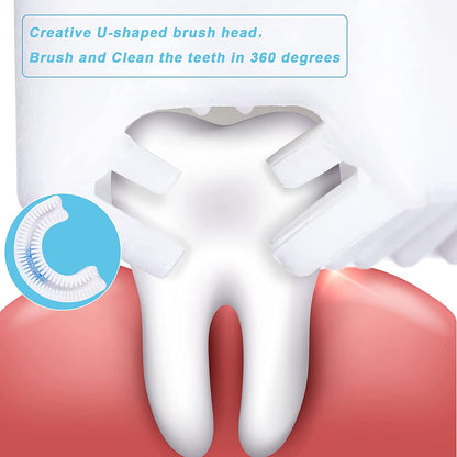 Kids U shaped toothbrush featuring a creative brush head for 360-degree cleaning of teeth