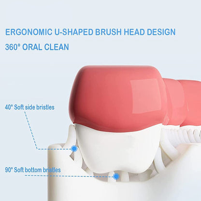 Kids U Shaped Toothbrush with ergonomic brush head design for 360 oral clean and soft bristles