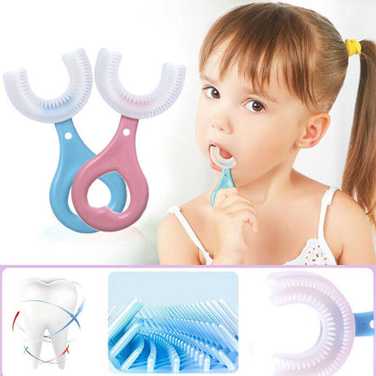Kids U Shaped Toothbrush in blue and pink, perfect for easy and fun brushing for children