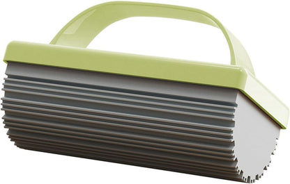 THE GIR FARMER handheld reusable scrubber for kitchen with green handle and gray ridged silicone scrubbing pad
