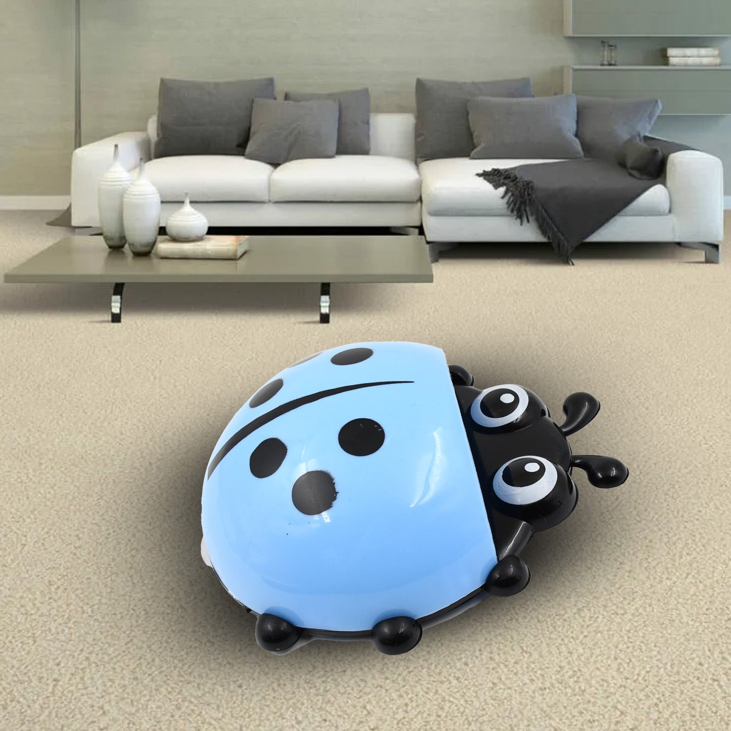 Cute ladybug toothbrush holder in blue and black for fun bathroom decor