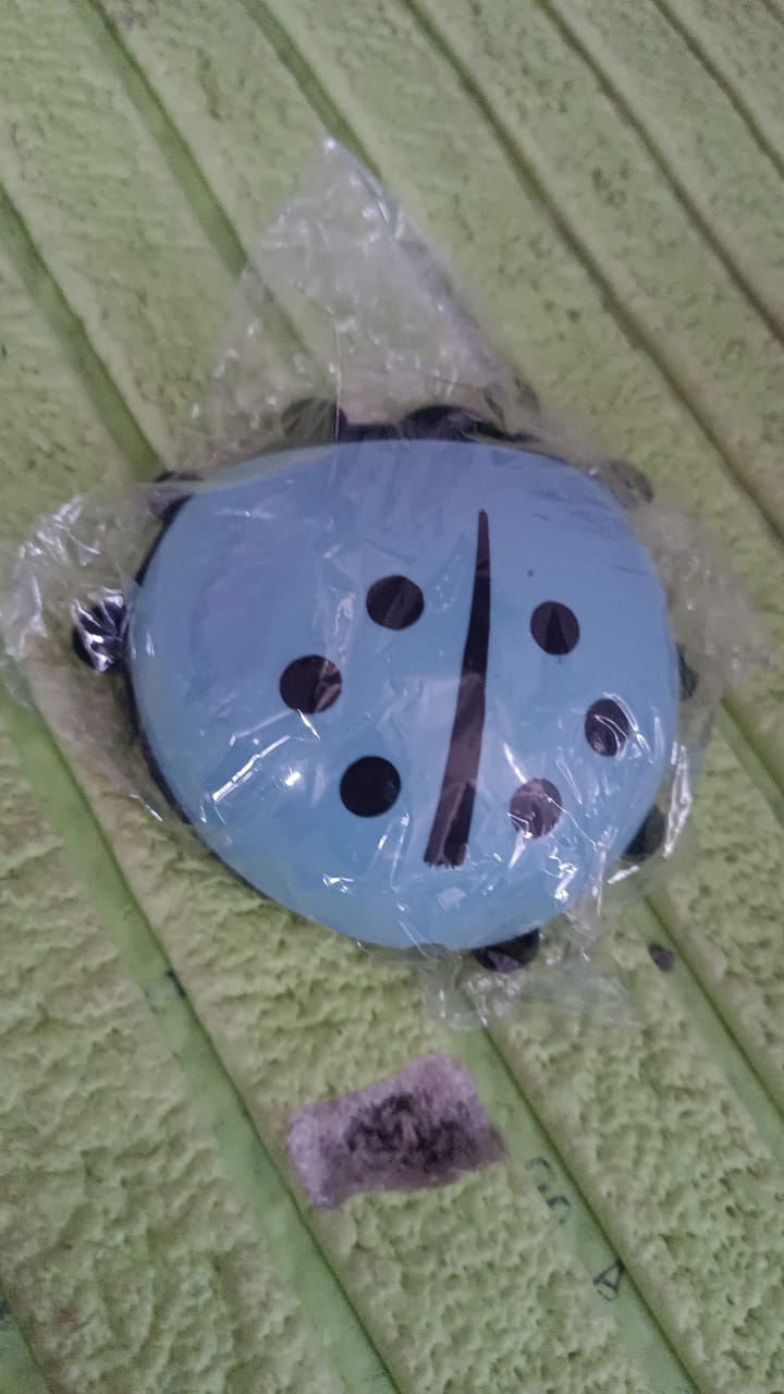 Blue ladybug toothbrush holder packaged in clear plastic for bathroom decor