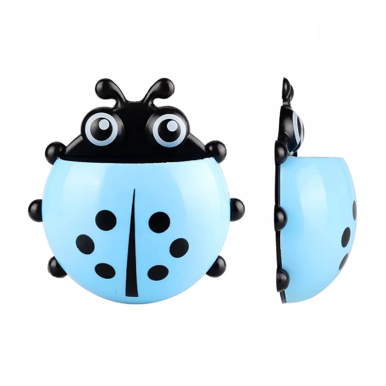 Cute ladybug toothbrush holder in blue and black, perfect for kids' bathroom decor