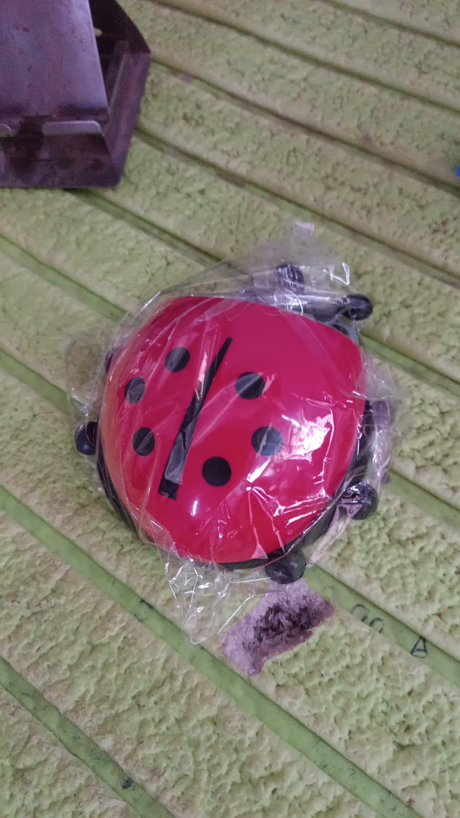 Red ladybug toothbrush holder in packaging for fun bathroom decor