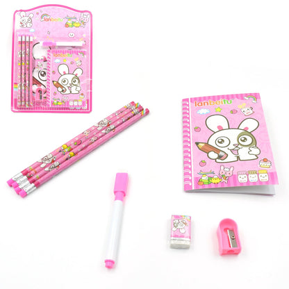 Kids stationery kit with diary, featuring colorful pencils, a cute notebook, eraser, sharpener, and pen