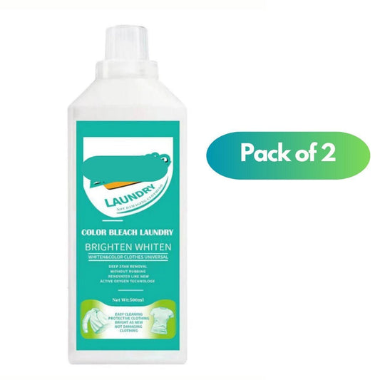 Bottle of color bleach laundry detergent with teal label Brighten Whiten and Pack of 2 badge