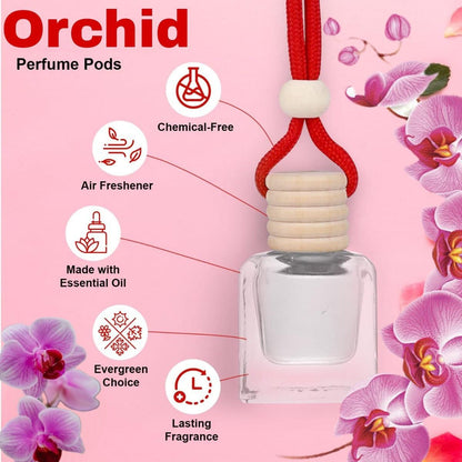Lavender car air freshener in a glass bottle with a wooden cap and red cord for a refreshing scent