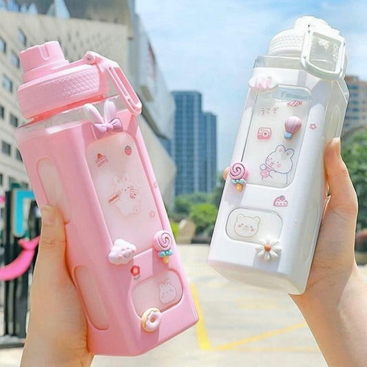 THE GIR FARMER leakproof kawaii bottle with lid in pink and white featuring cute animal and candy designs