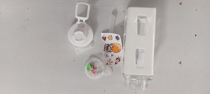 THE GIR FARMER leakproof kawaii bottle with lid in white with cartoon stickers and silicone seal