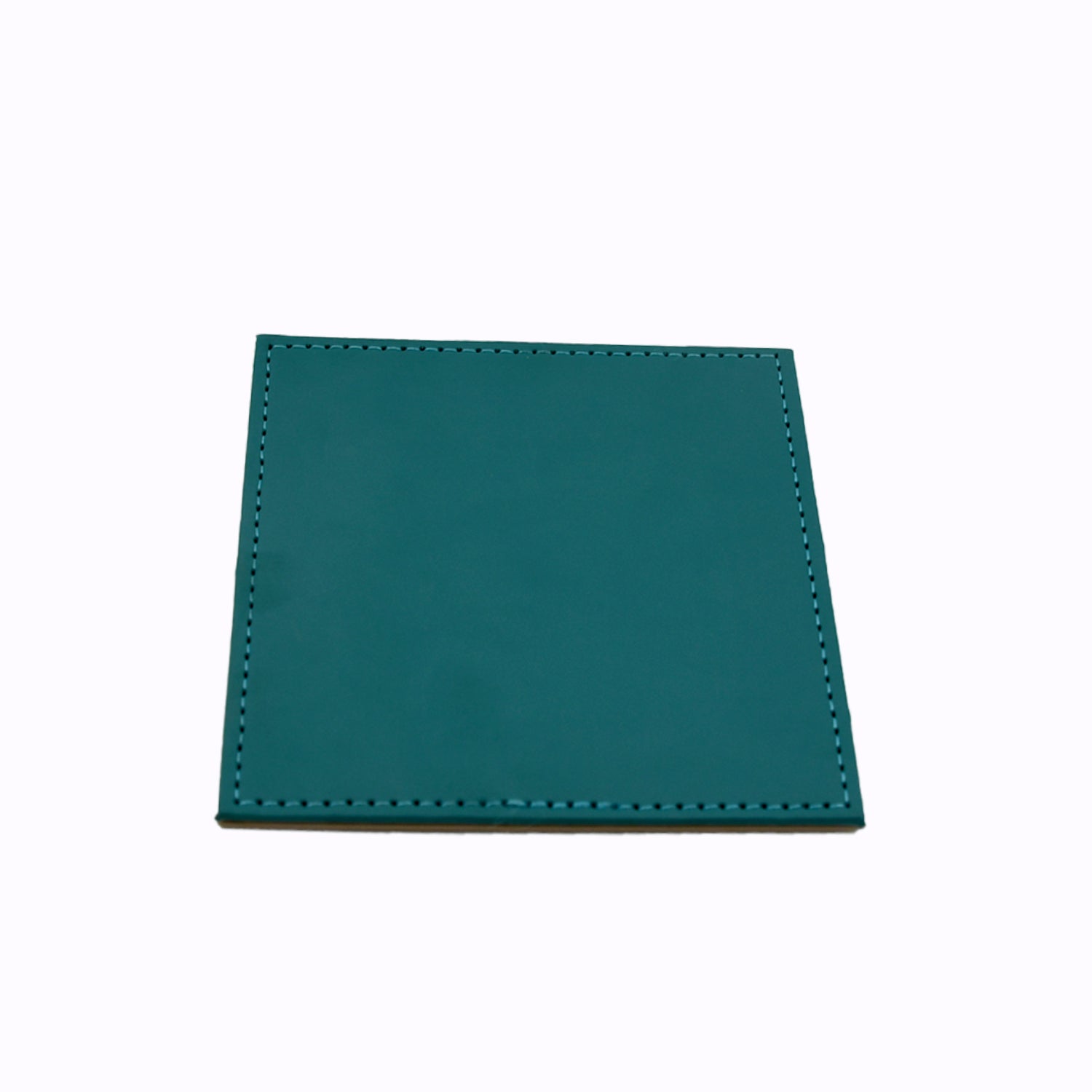 Stylish teal leather tea coaster for protecting surfaces from tea and beverage stains
