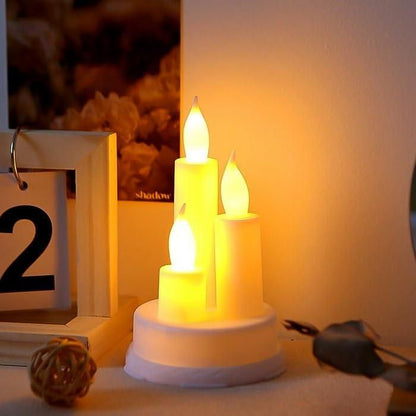 LED candles set featuring three flickering lights in various heights for a cozy atmosphere