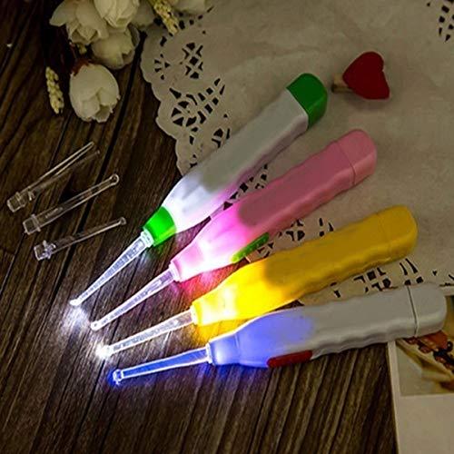 LED flashlight earpick with tweezer set in colorful designs for personal care and hygiene