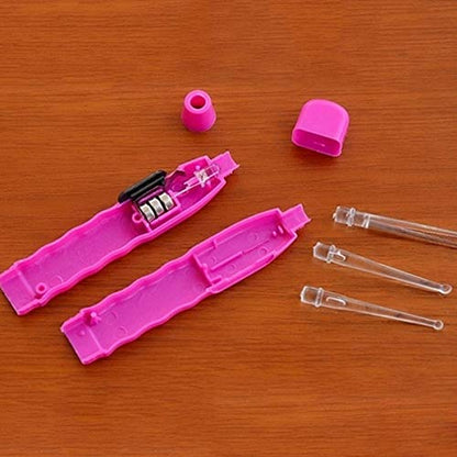 Pink LED flashlight earpick with tweezer kit including multiple tips for personal care