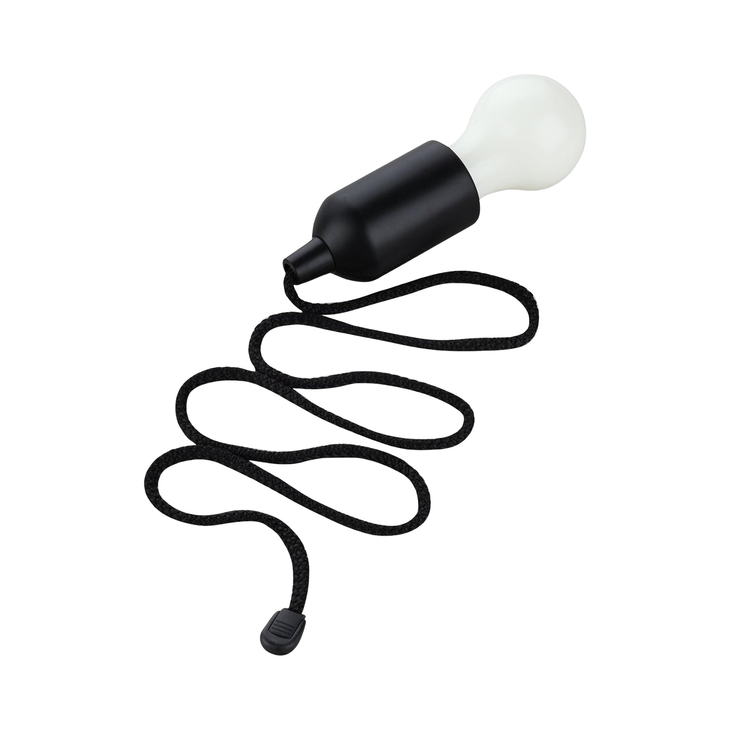 LED pull cord light bulb with a black cord for easy on-off control and versatile lighting solutions