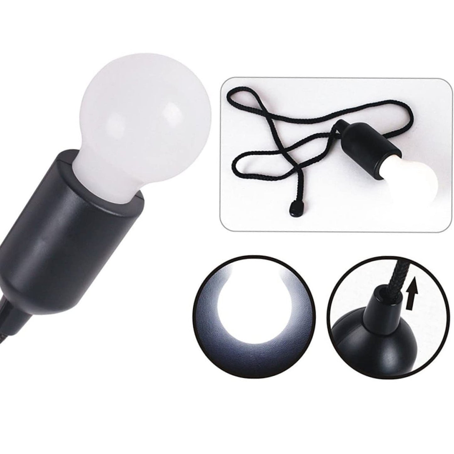 Your Brand LED pull cord light bulb with a black cord, perfect for easy lighting control