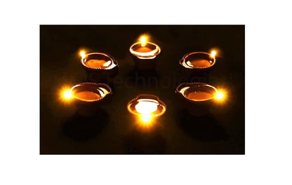 Six LED water sensor diyas glowing brightly, perfect for festive decorations and ambiance