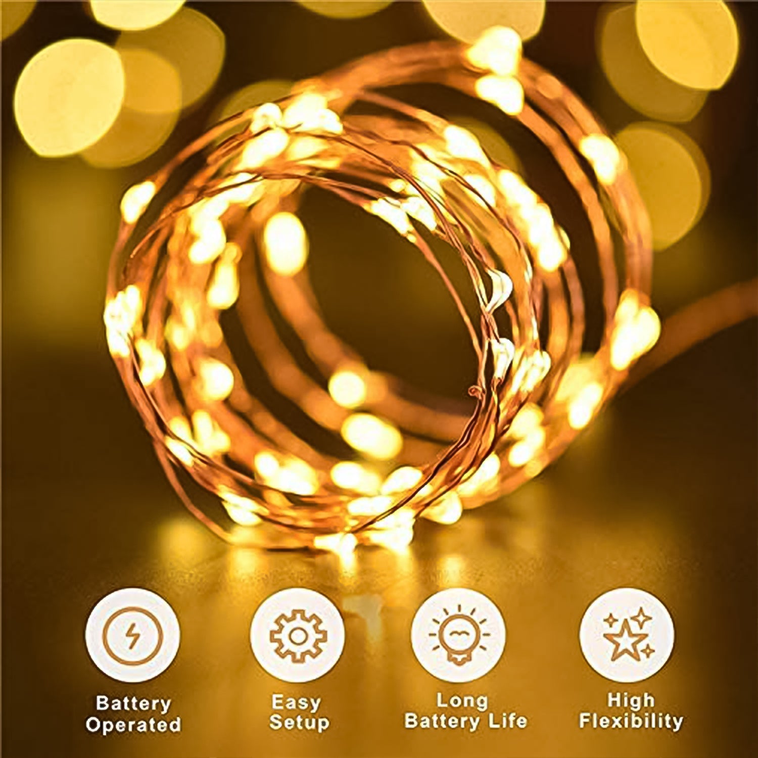 Your Brand LED waterproof fairy lights in warm yellow color on a copper wire for easy decoration