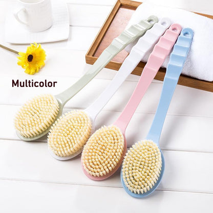 Multicolor long handle back scrubber for shower with soft bristles for effective cleaning