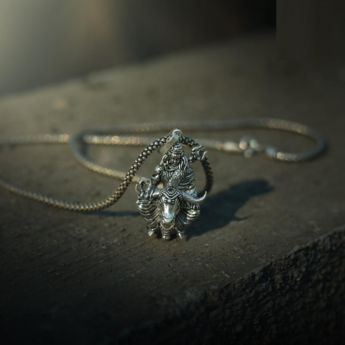 Lord Shiva silver pendant on a silver chain, intricately designed for spiritual wearers