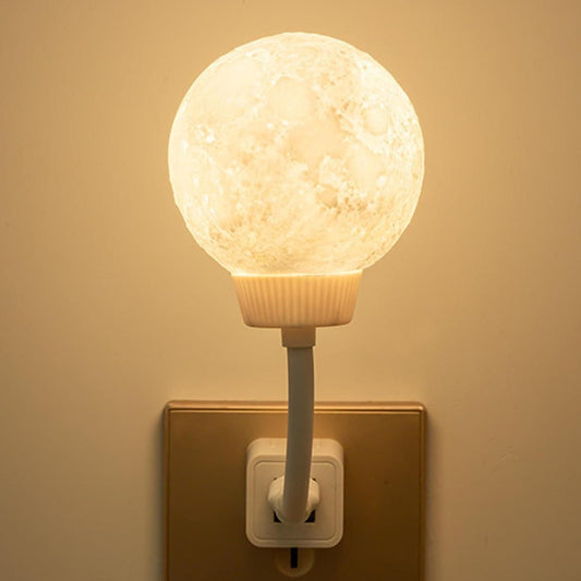 Warm glowing 3D moon lamp for home decor plug in night light with flexible neck mounted on wall outlet