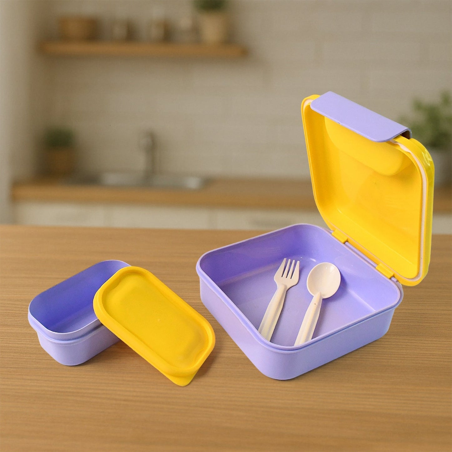 Kids Lunch Box Set with Small Inner Container, Spoon & Fork (1 Pc) Your Brand