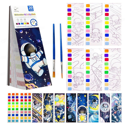 Amd-Deodap magic water coloring book for kids with space-themed designs and two paintbrushes