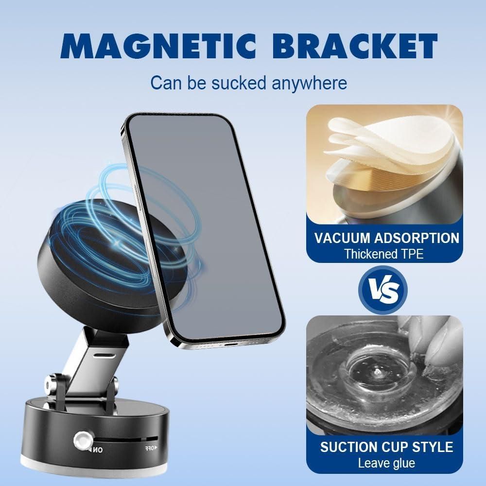Magnetic car dashboard phone holder with magnetic bracket and suction cup style for secure phone mounting