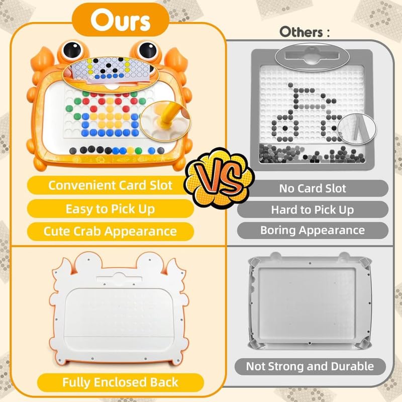 Colorful magnetic drawing board with crab design and card slot for fun, creative play for kids