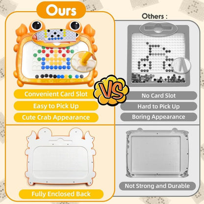 Colorful magnetic drawing board with crab design and card slot for fun, creative play for kids