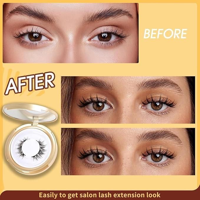 Before and after using magnetic eyelashes pair for a dramatic look with easy application