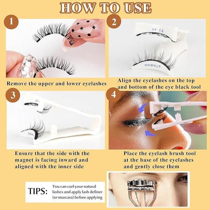 Step-by-step guide for applying magnetic eyelashes pair using the eyelash tool