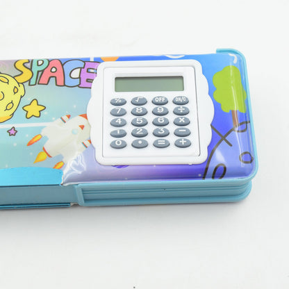 Your Brand magnetic geometry box for students with a colorful space-themed design and integrated calculator