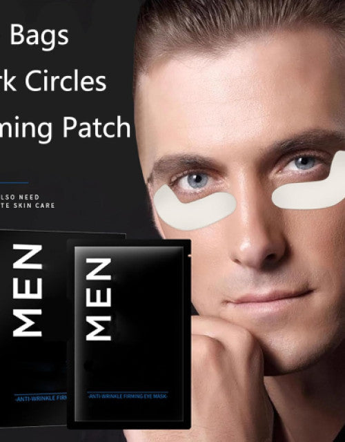 Man wearing dark circles treatment patches under eyes with The Gir Farmer men's anti-wrinkle firming eye mask